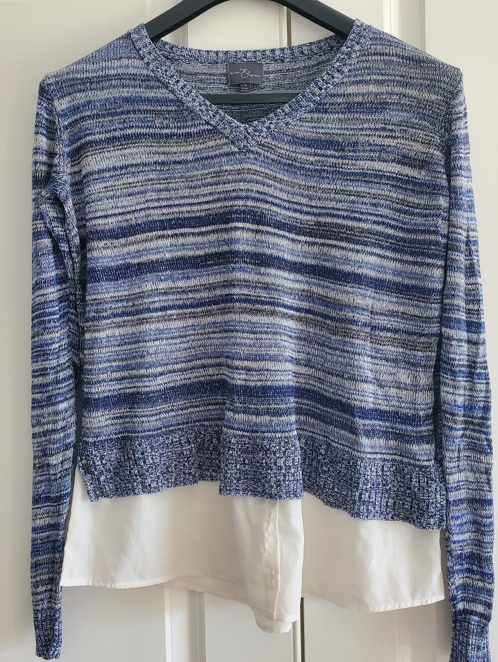 Market & Spruce Striped Knit Sweater with Cream Hem/Underlay, Size M, Cozy